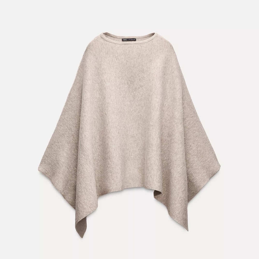 ZARA ASYMMETRIC KNIT CAPE PONCHO - ONE SIZE (MEDIUM) - TAUPE BROWN - 3739/235